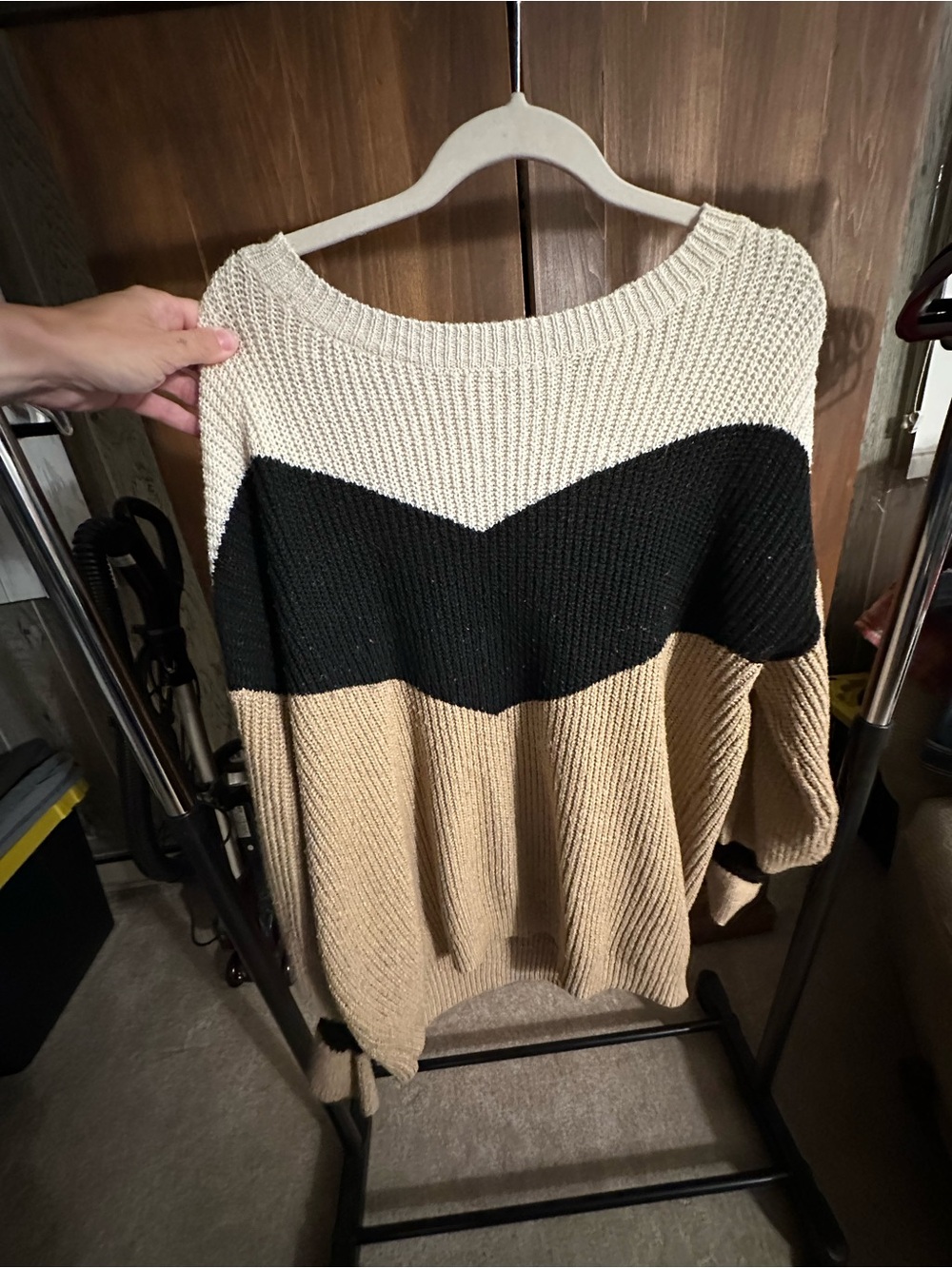 Colorblock Knit Sweater - Black, Cream & Tan